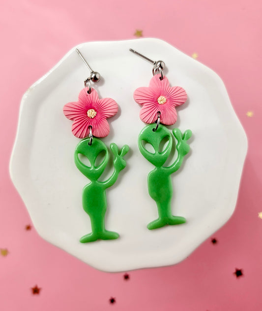 Peace Out, Earthlings Earrings     - Glows In The Dark-